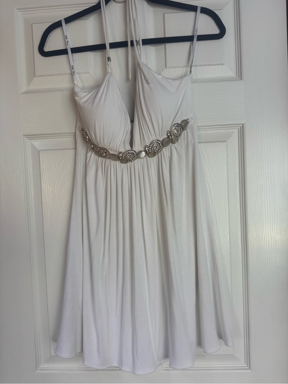 White Embellished Backless Spaghetti Strap Dress - Women